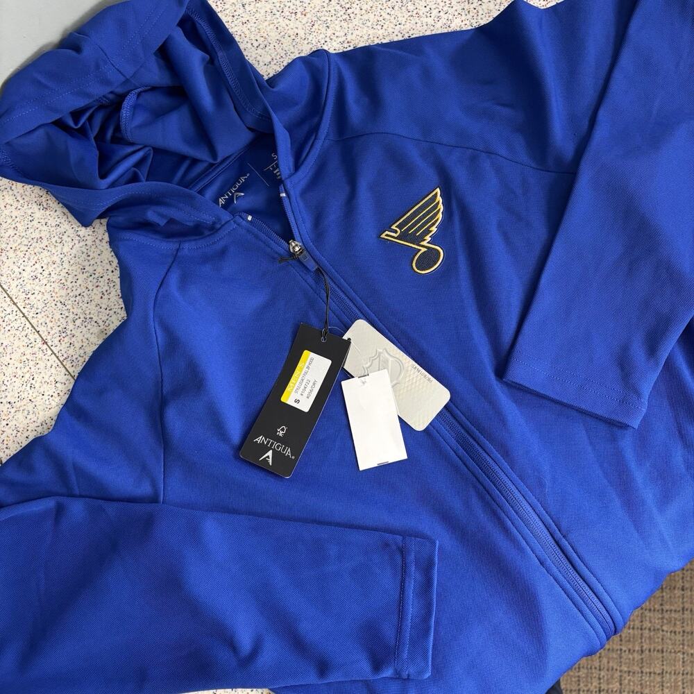 NWT ANTIGUA ST LOUIS BLUES MENS BLUE LEGACY LONG SLEEVE FULL ZIP JACKET Small